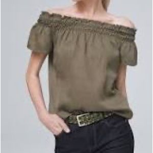 NWT White House black market smocked off the shoulder denim top